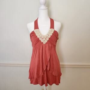 New Vtg Y2K Wet Seal Tank Top Sz Medium Halter Beaded Fairy WhimsiGoth Babydoll